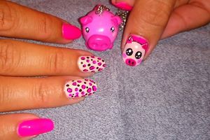 Nail art girly: Kiwi mon petit cochon :-) Tutoriel pas à pas, nail art kawaii, #nailart, #kawaii, nail art pas à pas