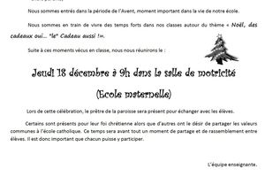 Célébrations de Noël (maternelle et primaire)