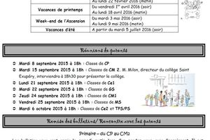 Dates importantes pour l'année scolaire 2015-2016