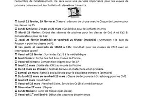 Agenda de la période Février-Mars
