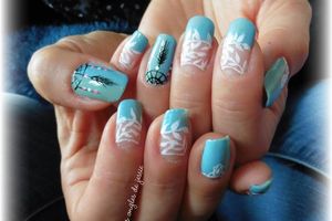 french vert d'eau turquoise nailart attrape-rêves