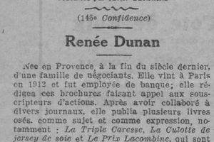 Les 365 confidences contemporaines recueillies par Jean-Bernard : Renée Dunan (1926)