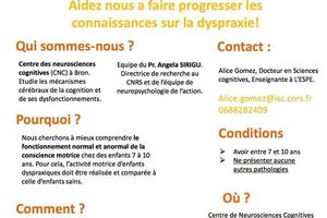 Participez ! Etude sur la dyspraxie - CNRS / ESPE