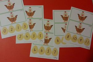 Jeu à imprimer - Poules et Oeufs chiffrés avant-après