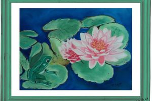 Grenouille sur nénuphars au pastel...