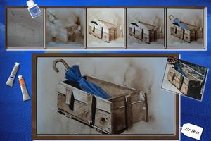 Caisse en bois à l'aquarelle