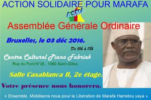 L'Assemblée Générale Ordinaire Annuelle de ASMA (Action Solidaire pour Marafa) est prévue le samedi 03 décembre 2016 à Bruxelles.