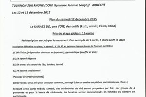 STAGE KARATE DO SHOTOKAI et ARMES des 12 et 13 décembre 2015