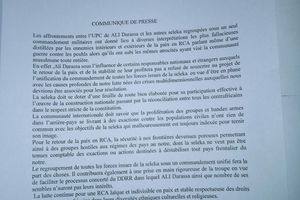 COMMUNIQUE RELATIF AUX AFFRONTEMENTS ENTRE ALI DARASSA ET L'EX COALITION SELEKA