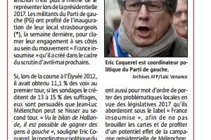 "Le PG67 s'engage aux côtés des insoumis" - l'Alsace du 4 octobre 2016