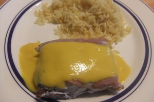 Filet de poisson au jambon cru, riz et sauce aux légumes au Thermomix