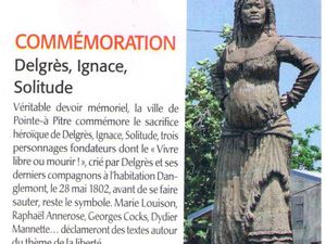 La Mulâtresse Solitude (1772 - 1802) is a historical figure of the resistance to slavery in Guadeloupe. Heroin and emblematic figure of Maroons. On 29 November 1802 at the age of only thirty years, Solitude was executed, her last words were "Live free or die! " The people of Guadeloupe, grateful, shows honor and respect to her memory.The statue is erected at the " carrefour de la Croix", on " le boulevard des Héros" in Les Abymes city