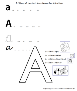 Scheda didattica lettera A colora e scrivi
