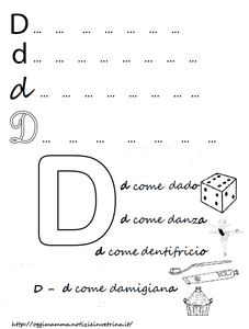 Lettera D come dado, dentifricio: scrivi e colora la scheda