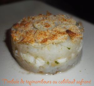 Timbales de topinambours au cabillaud safrané