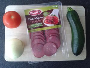 Tian de légumes et filet mignon fumé