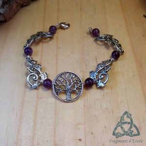bijou celtique elfique orné d'un arbre de vie et de perles d'améthyste