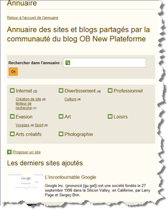 Nouveau l'annuaire de nos blogs et sites...
