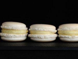 Macaron de vainilla relleno de trufa blanca
