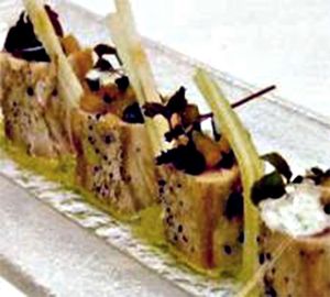 Atun rojo sobre praliné de pistachos