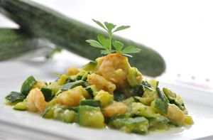 Calabacines con gambas