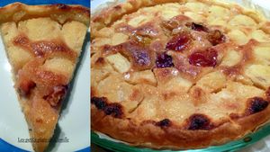 Tarte aux pêches blanches du jardin, quetsches du jardin et crème d'amande