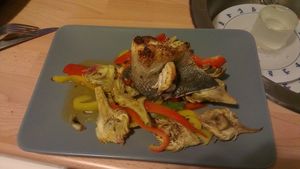 Filet de bar rôti aux artichauts poivrade (recette de l'Atelier des chefs)