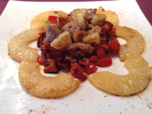 Plancha de filet de porc, poivrons et ananas