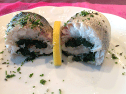 Filet de bar roulé aux épinards