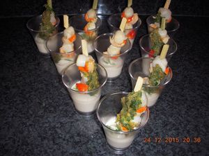 verrine crémeux topinambour brochette de saint jacques