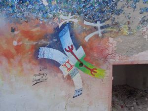 Dessin mural sur l'île de Derba, au sud-est de la Tunisie.
