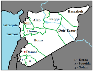 Les provinces syriennes. L'Euphrate est représenté en bleu.