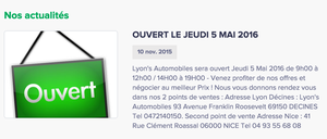 Lyon's Automobiles sera ouvert Jeudi 5 Mai 2016