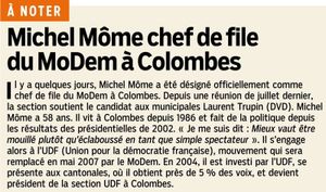 Michel Môme chef de file du MoDem à Colombes