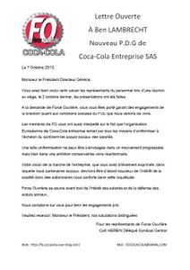 Lettre Ouverte à Ben LAMBRECHT, nouveau P.D.G de Coca-Cola Entreprise SAS