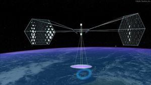 Une ferme de panneaux solaires dans l'espace.