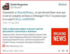 Premières Réponses des Russes aux sanctions : Moscou envoie un tweet au “camarade OBAMA”, Poutine signe le décret reconnaissant la Crimée souveraine, La russie menacent l’UKRAINE de faillite, les actions russes explosent à la hausse et le rouble… se renforce !!!
