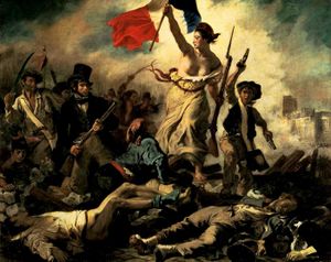Marianne porte le drapeau français et guide le peuple vers la Révolution