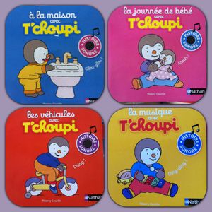 à la maison, la journée de bébé, les véhicules et la musique avec T'choupi