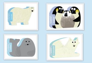 Les animaux en forme : L'ours polaire, le manchot empereur, le renard polaire et le phoque.