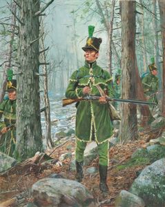 les rifles dans leur tenue de chasse verte, très efficace en forêt. Par Don Troiani