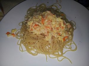spaghettis a la carbonara de surimi