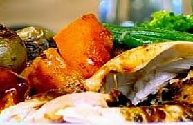 Poulet rôti, courge butternut, fenouil au thym et au citron