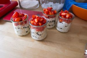 Verrines fraises pépites choco
