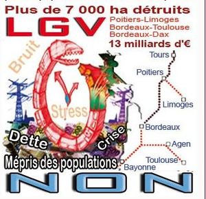 Pétition: Lignes ferroviaires à grande vitesse, Halte aux projets pharaoniques dans le Sud-Ouest. Les 3 fédérations de protection de la nature et de l’environnement (Limousin Nature Environnement, Poitou-Charentes Nature et SEPANSO Aquitaine) réaffirment leur opposition à l’approche des élections régionales