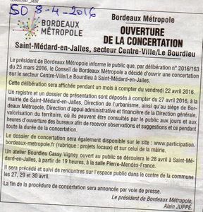 Ce n'est pas la fête de la nature que va célébrer St Médard en Jalles mais le 2e Printemps URBAIN! Avis de CONCERTATION Secteur Centre Ville/Le Bourdieu, ne pas rater l'atelier du 28 avril 19h Centre Pierre Mendès France