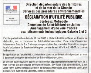 Des travaux d'aménagement d'une nouvelle voie d'accès aux "lotissements" technologiques Galaxie 2 et 3 prévus dans un EBC sont déclarés d'utilité publique(DUP)!