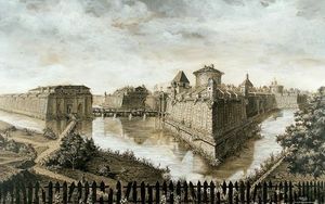 Reconstitution du château Trompette Aquarelle de A. Haon, vers 1927.