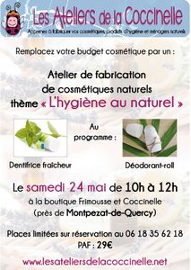 Atelier de cosmétiques naturels thème "L'hygiène au naturel"