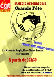 Samedi 3 octobre UL CGT de Bezons organise sa Grande fête de la Solidarité et de l’Amitié Internationale